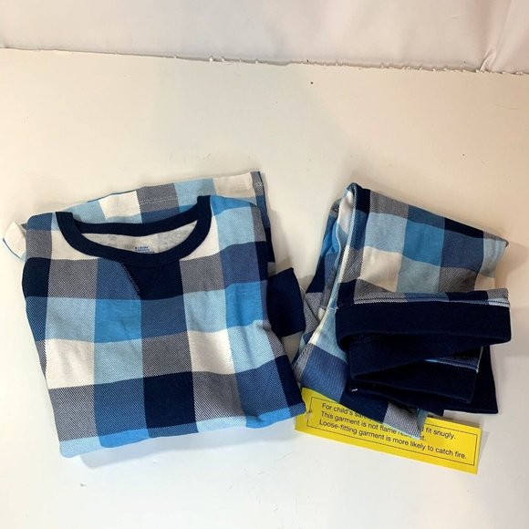 Wondershop Kids Blue Buffalo Plaid Pajama Set Stretchy Plaid Unisex - Picture 3 of 16